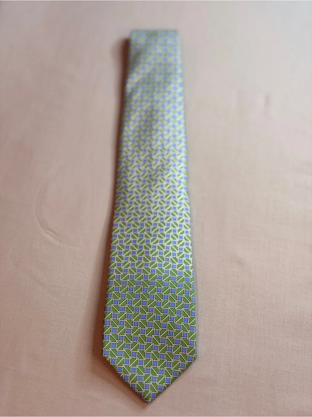 Brooks Brothers Green, Blue & White Geometric Silk Tie